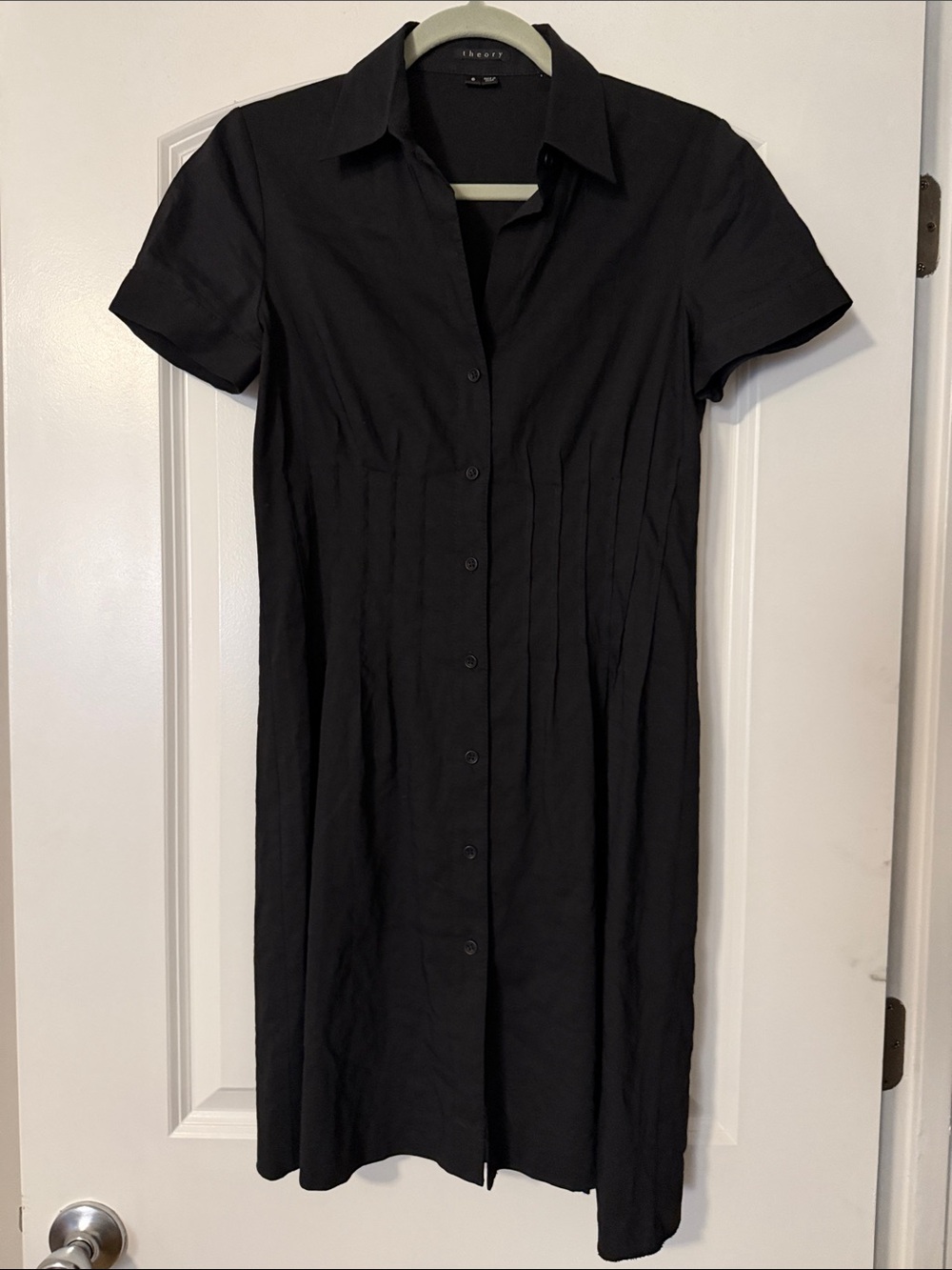 Theory Black Short-Sleeve Button-Front Shirt Dress